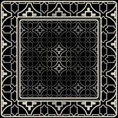 Design Print For Kerchief. The Pattern Of Geometric Ornament. Vector Illustration. The Idea For Design Prints For Neck Scarves, Carpets, Bandanas. Black silver color