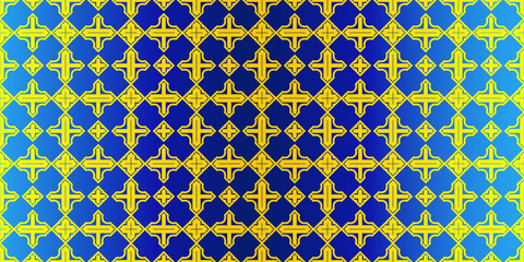 Abstract Repeat Backdrop With Lace Traditional Geometric Ornament. Seamless Design For Prints, Textile, Decor, Fabric. Super Vector Pattern. Blue yellow color