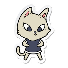sticker of a confused cartoon cat in clothes