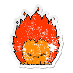 distressed sticker of a cartoon fire creature