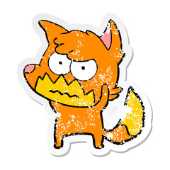 distressed sticker of a cartoon annoyed fox