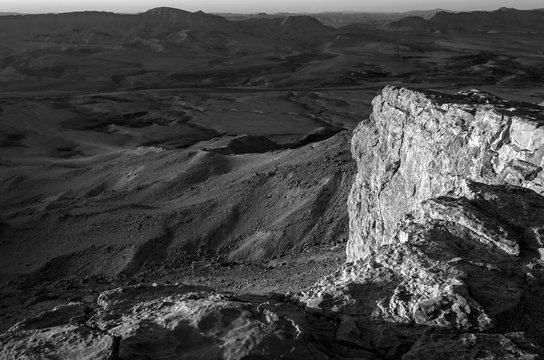 black and white landscape view in Mitzpe Ramon, Israel