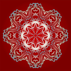 Round Mandala. For Coloring Book, Greeting Card, Invitation, Tattoo. Anti-Stress Therapy Pattern. Vector Illustration. Silver, red color