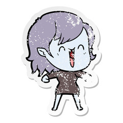 distressed sticker of a cute cartoon happy vampire girl