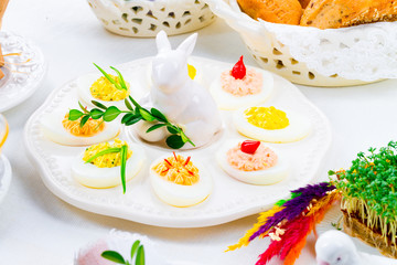 a colorful and festive Easter table decoration