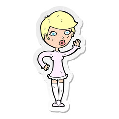 Obraz premium sticker of a cartoon pretty woman waving