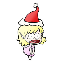 gradient cartoon of a shocked elf girl wearing santa hat