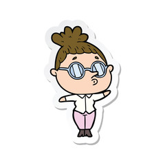sticker of a cartoon woman wearing glasses