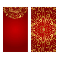 Ethnic Mandala Ornament. Templates With Mandalas. Vector Illustration For Congratulation Or Invitation. The Front And Rear Side. Luxury red, gold color