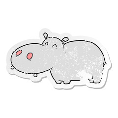 distressed sticker of a cartoon hippo