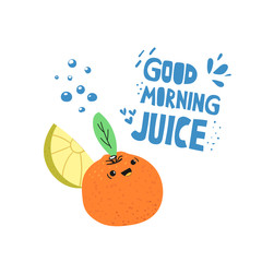 Kawaii orange, mandarin hand drawn flat character