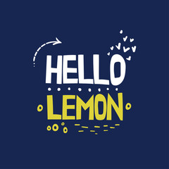 Fototapeta na wymiar Hello lemon hand drawn flat vector color lettering
