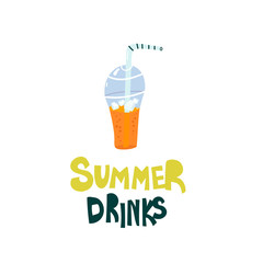 Summer drinks with iced juice flat illustration