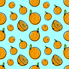Oranges, citrus hand drawn seamless vector pattern