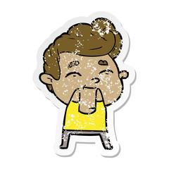 distressed sticker of a happy cartoon man
