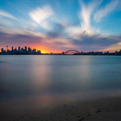 Sunset over sydney harbour and city