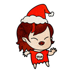 textured cartoon of a laughing vampire girl wearing santa hat