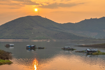 Houses and peaceful life on Lake Nam Ka, Dac Lak, Viet Nam