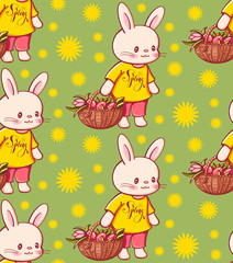 Seamless pattern with funny cartoon Bunnies