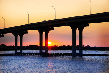 Bridge from St. Augustin to Vilano Beach, Florida at sunset.