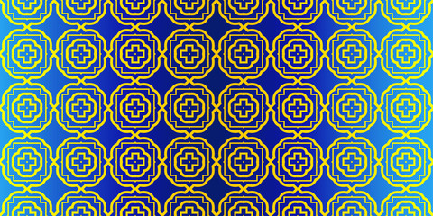 Abstract Repeat Backdrop With Lace Traditional Geometric Ornament. Seamless Design For Prints, Textile, Decor, Fabric. Super Vector Pattern. Blue yellow color