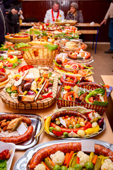 Traditional sausages are arranged for review at food contest