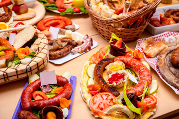 Traditional sausages are arranged for review at food contest