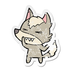 distressed sticker of a angry wolf cartoon