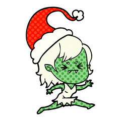 annoyed comic book style illustration of a vampire girl wearing santa hat