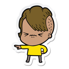 Obraz premium sticker of a cartoon annoyed hipster girl