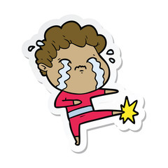 sticker of a cartoon man crying