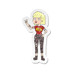 retro distressed sticker of a cartoon rock girl