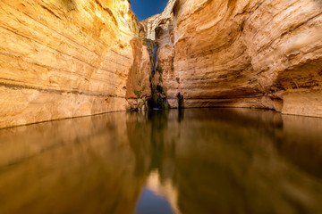 waterfall in canyon, E'in Ovdat nature reserve, Israel