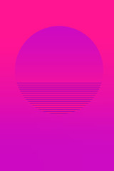 Retrowave sun logo. Circle geometric gradient symbol. Futuristic cyberpunk neon digital background for design. Theme color transitions: purple and pink duotone. gradients. 80s-90s. Raster image