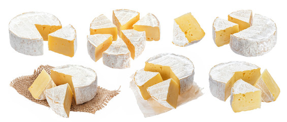 Camembert cheese isolated on white background with clipping path. Big collection