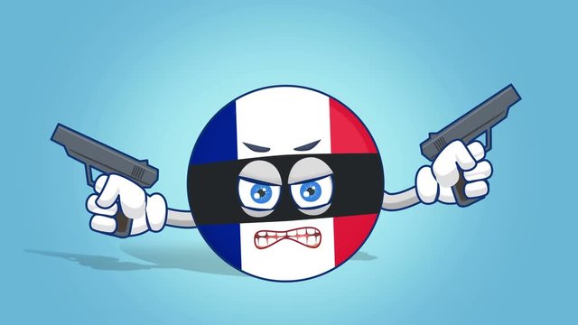 Cartoon Icon Flag France Bandit with Face Animation with Alpha Matte