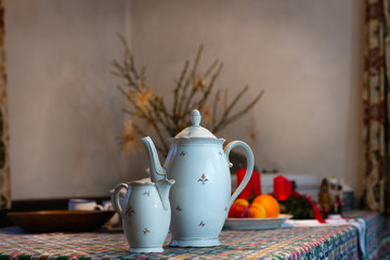 Antique decorative porcelain coffee jug and milk container 