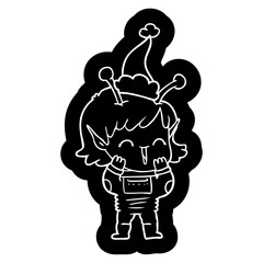 cartoon icon of a alien girl giggling wearing santa hat