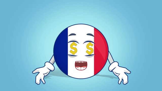 Cartoon Icon Flag France Dollar Eyes with Face Animation with Alpha Matte
