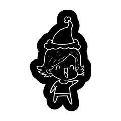 cartoon icon of a happy woman wearing santa hat