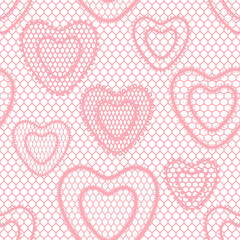 Seamless lace pattern with hearts. Vintage textile.
