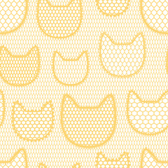Seamless lace pattern with cats. Vintage textile.