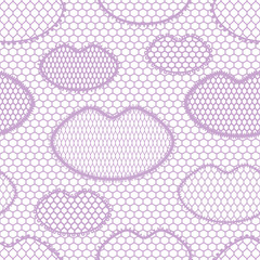 Seamless lace pattern with lips. Vintage textile.