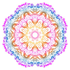 Decorative Art Deco Mandala From Floral Elements. Vector Illustration. For Coloring Book, Greeting Card, Invitation, Tattoo. Anti-Stress Therapy Pattern. Rainbow color