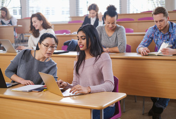 Multinational group of students in an auditorium