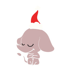 flat color illustration of a smiling elephant wearing santa hat