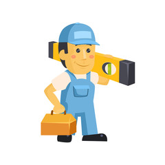 Friendly builder worker man with tools