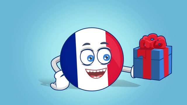 Cartoon Icon Flag France Gift Box in Hand with Face Animation with Alpha Matte