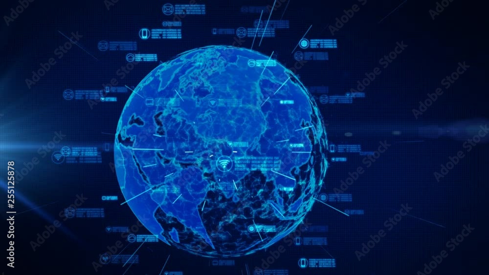 Poster secure data network. cyber security and protection of personal data concept. earth element furnished