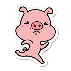 sticker of a cartoon annoyed pig running